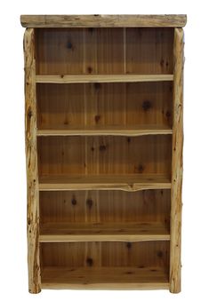 a wooden book shelf with three shelves on each side