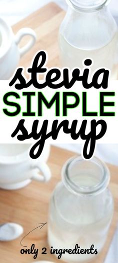 there is a bottle of stevia simple syrup on the table with spoons next to it