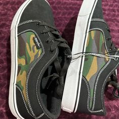 Brand New Maui And Sons For Men Camo And Black Skater Shoes Size 12 Casual Black Skate Shoes For Outdoor, Black Casual Slip-on Skate Shoes, Casual Black Slip-on Skate Shoes, Nike Air Max Mens, Converse Jack Purcell, Skater Shoes, Maui And Sons, Nike Sb Zoom, Nike Zoom Pegasus