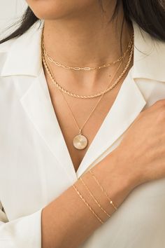 Expand your jewelry collection with classic pieces like our Sunburst Pendant Necklace, Chunky Rope Necklace, Paperclip Necklace and Dainty Rope Bracelet. Made of 100% gold fill you can wear them from the office to date night. ​ ​Find more dainty rings, stylish necklaces, timeless earrings, and chic bracelets at Simple & Dainty -- where everything is waterproof, tarnish resistant, and safe for sensitive skin. Stack Rings, Ring Collection, Matching Jewelry, Gold Band Ring, Rings Cool