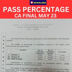 a piece of paper with the words pass percentage ca final may 23