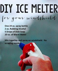 a hand holding a red and white object with instructions on how to use it for ice melters