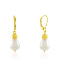 These Pearl Drop Earrings are a sight to behold! Crafted with recycled silver and 18k Gold Vermeil plating, these simply stunning earrings feature a gorgeous stone pearl drop. You'll be giving 'em style envy with these pearls of wisdom! Elegant White Pearl Charm Earrings, Elegant Earrings With Ear Wire For Everyday Elegance, Elegant Everyday Earrings With Ear Wire, Elegant Teardrop Earrings With French Hook For Gift, Elegant Pearl Earrings With Lever Back As A Gift, Classic Pearl Drop Earrings For Everyday Elegance, Elegant Gift Teardrop Earrings With French Hook, Everyday Elegance Yellow Gold Pearl Drop Earrings, Elegant Pearl Earrings With French Hook