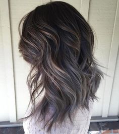 Grey Balayage, Grey Brown Hair, Grey Highlights, Ash Brown Hair, Dark Hair With Highlights, Brown Balayage, Penteado Cabelo Curto