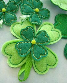 green felt shamrocks with bows and ribbons