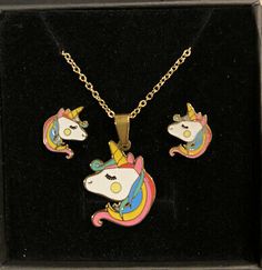 Girl’s Rainbow Color Unicorn Jewelry Set | eBay Multicolor Metal Jewelry For Gifts, Multicolor Metal Jewelry Gift, Multicolor Metal Jewelry As A Gift, Multicolor Metal Jewelry As Gift, Vintage Multicolor Jewelry For Gifts, Multicolor Costume Jewelry Earrings For Gift, Gold Party Jewelry With Gift Box, Gold Jewelry For Party With Gift Box, Yellow Costume Jewelry For Gift