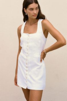 Short White Linen Dress, Short Linen Dress, Summer Moments, White Linen Dress, Dress With Buttons, White Linen Dresses, Mini Dress White, Maxi Dress Sale, Fitted Midi Dress