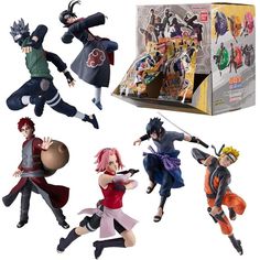 the action figures are posed in different poses, including one being an anime character and another is