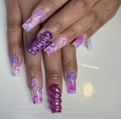 Futuristic Nails, Pink Chrome Nails, Pink Chrome, Grunge Nails, Water Effect, Nails Only, Nail Swag, Summer Acrylic Nails