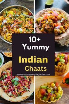 10 varieties of Indian Chaats which are tangy, sweet, spicy and lip smacking good. From Samosa Chaat to fruit chaat to corn chaat you will love all these variations. Indian Chaat Recipes, Fruit Chaat Recipe, Veg Salad Recipes, Fruit Chaat, Indian Chaat, Healthy Indian Snacks