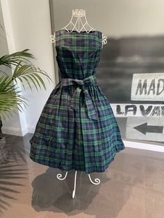 #ad Premium Lindy Bop Audrey Navy & Green Tartan Vintage Style Dress, Fashion Dress Vintage Plaid Sleeveless Dress, Fitted A-line Plaid Dresses, Lindy Bop, Green Tartan, Tartan Kilt, Dress 2024, Vintage Style Dresses, Navy Green, Navy And Green