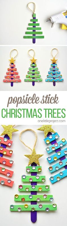 popsicle stick christmas tree ornament craft for kids to make and decorate with