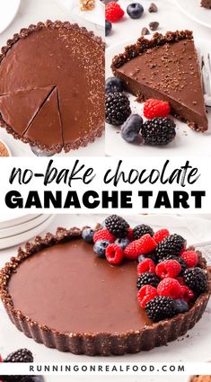 no bake chocolate ganache tart with berries on top