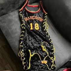 Never Worn Sides Are Missing But Strings Hold It Together Cheetah Print Basketball Shirt, Basketball Wedding Dress, Casual Fitted Mini Dress With Sequins, Bedazzled Basketball, Nba Jersey Dress, Basketball Dress, Aliyah Core, Eccentric Fashion, Shane Justin