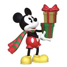 a cartoon mickey mouse holding a gift box