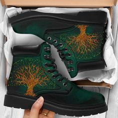 Mushroom Combat Boots, Embroidered Boots Diy, Painted Doc Martens, Custom Boots, Mens Boots Fashion, Lace Up Booties, Footwear Collection, Green Shoes, Suede Material