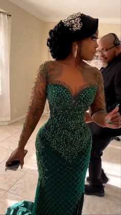 African wedding green dress/ prom dress inspo Wedding Green Dress, Green Dress Prom, Nigerian Dress Styles, Nigerian Wedding Dress, Nigerian Dress, Nigerian Lace Styles Dress, Nigerian Lace Styles, Green Wedding Dresses