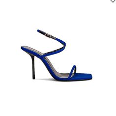 Brand New In Box With Tissue Paper And Shoe Bags, Never Worn Picasso Blue, Ysl Saint Laurent, Yves Saint Laurent Shoes, Shoe Bags, Saint Laurent Shoes, 3 Inch Heels, Blue Sandals, Strappy Sandals, Bright Blue