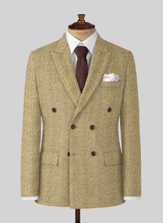 Aim for a lavish take on a casual style with our Highlander Heavy Beige Herringbone Tweed Double Breasted Jacket. Most significantly, crafted from a pure wool material expresses a thick, decently rugged and gorgeously soft texture with a distinctive herringbone weave over a brown hue. Additionally, the cloth exudes an enormously cozy vibe, which makes this jacket an excellent investment for the winter.    Look Includes    Highlander Heavy Beige Herringbone     Tweed  Fabric  Double Breasted Jac Beige Long Sleeve Tweed Jacket For Semi-formal Occasions, Luxury Long Sleeve Tweed Blazer, Tailored Long Sleeve Tweed Suit, Double-breasted Tweed Jacket For Business Casual, Tailored Beige Tweed Jacket With Lapel Collar, Beige Tweed Lapel Collar Jacket For Semi-formal Occasions, Tailored Beige Tweed Jacket With Suit Collar, Winter Tweed Suits With Lapel Collar, Tailored Tweed Jacket With Lapel Collar