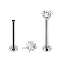 PRICES MAY VARY. Flat back bar thinkness 20ga(0.8mm) ,bar inner length 8mm(5/16'') with 2.5mm clear cubic zirconia stone top.To avoid 8mm bar too long,we attach another 6mm bar for replacement.Sold by 2 sets.Labret base back is flat and small, Much comfortable than butterfly earring back.Sleeper-type earring studs. No thread on top,push into/pull apart the pin by hand directly.The top end has an insertion pin which is slightly bent.Threadless labret uses this curved tension to holds the two piec Lip Piercing Stud, Labret Lip Piercing, Stud Piercing, Piercing Tragus, Tragus Stud, Tragus Earring, Butterfly Earring, Push Pop, Body Jewelry Piercing