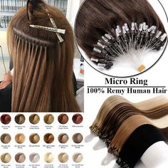 (eBay) 200PCS Micro Ring Loop Tip Real Remy Human Hair Extensions Micro Beads Link Hair Nano Ring Extensions, Micro Weft Hair Extensions, Hair Extensions For Volume Not Length, Micro Braids Human Hair, Individual Hair Extensions, Micro Hair Extensions, Hair Extensions Styles, Nano Hair Extensions, Glue In Hair Extensions