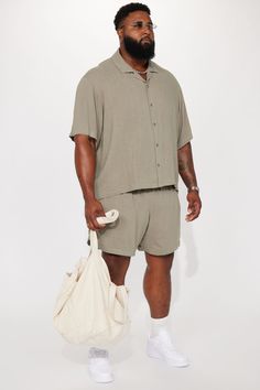 Available In Olive. Fold Down Collar Front Button Closure Short Sleeve Pair With Can't Quit Textured Linen Warm Up Shorts Shell: 70% Rayon 30% Linen Imported | Mens Can't Quit Textured Linen Button Up Shirt in Olive Green size Medium by Fashion Nova Olive Fashion, Olive Jacket, Men Jeans Pants, Jumpsuit Men, Button Up Shirt, Swim Shorts, Everyday Essentials Products, Fashion Nova, Olive Green