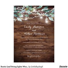 the rustic wood and string lights wedding program