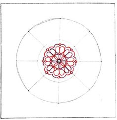 a drawing of a flower in the center of a circle with four petals on each side