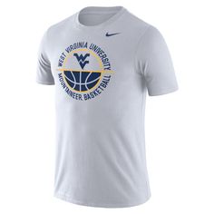 If you love to cheer on the WVU basketball teams, then this bold WVU tee is perfect for your game day wardrobe. Nike has done it again and brought you the perfect shirt for all your WVU game day needs. Cheer on the Mountaineers all game day long in this bold WVU Mountaineers Basketball Dri-FIT Legend Tee.Full front West Virginia University Mountaineers Basketball screen print featuring the Flying WV LogoShort sleeve silhouetteSelf-fabric neckbandStreamlined athletic fitDri-FIT fabricationMateria White Nike T-shirt For Game Day, Varsity Basketball Tops With Team Logo, Nike Varsity Tops For Game Day, Nike Fan Apparel Tops In Athletic Heather, White Team Logo Tops For Fans, White Tops With Team Logo For Fan Gear, White Tops With Team Logo For Fans, Nike Varsity Top For Fan Gear, White Varsity Moisture-wicking Tops