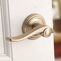 a close up of a door handle on a white door