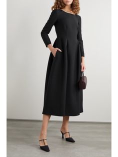 THE ROW Lilibet wool and silk-blend crepe midi dress | NET-A-PORTER Office Dresses For Women Work Attire, Tulle Midi Dress, Black Attire, Crepe Midi Dress, Black Midi Dress, Net A Porter, The Row, Fashion News, Black Fashion