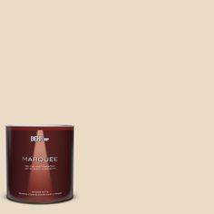 a red paint can with the words marjoiee on it in front of an orange background