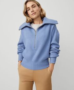 Discover Ann Taylor Weekend. Effortlessly polished pieces for wherever your plans take you. Zip front placket. Long sleeves. Ribbed cuffs and hem.,Hit:21 1/2" long,Imported:Imported,Fit:Softly fitted,Fabrication:54% Acrylic, 30% Polyester, 16% Nylon,Garment Care:Machine Washable Ribbed Half Zip Sweater by Ann Taylor Size regular - XL Whimsical Peri Women's Split, Neck, Long, Sleeve, Half, Zip, Sweaters, 54%, Acrylic, 30%, Polyester, 16%, Nylon, Machine, Washable Best Fall Sweaters Knit Sweater With Ribbed Collar And Half-zip, Wool Half-zip Sweater With Ribbed Collar, Cotton Half-zip Sweater With Ribbed Cuffs, Half-zip Cotton Sweatshirt With Ribbed Cuffs, Half-zip Stretch Sweater, Half Zip Sweaters, Fall Sweaters, Half Zip, Ann Taylor