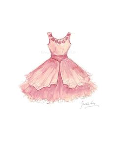 Pink Dress Art Print Pink Dress Digital Printable by EwArtStudio Princess Dress Art, Princess Dress Drawing, Art Ballerina, Wall Art Girl, Manga Clothes, Ballerina Tutu, Nursery Wall Art Girl, Dress Art, Drawing Anime Clothes