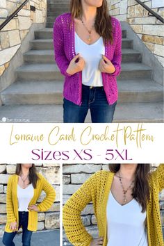 The Lorraine Cardi (XS - 5XL) is the perfect cardigan - and with options. You choose the length, the closure, and the edging style! Crocheted Sweaters, Wearable Crochet, Crocheted Things, Best Cardigans, Crochet Wearables, Fiber Crafts, Simply Knitting, The Cardigans, Clothes Crochet