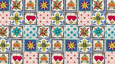 a colorful tile pattern with hearts and flowers