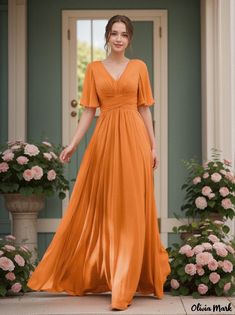 Olivia Mark - Elegant Split Soft Satin Evening Party Gown with a Sensual Touch - Perfect for Bridesmaids and Formal Events Orange Formal Dresses, Deep V Neck Dress, Evening Party Gowns, Party Gown, Sequin Party Dress, Tie Waist Dress, Princess Style, Bridal Lingerie, Party Gowns