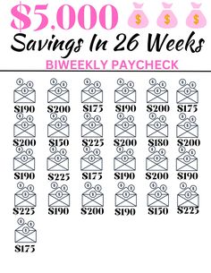 the $ 5, 000 savings in 26 weeks is shown with numbers and symbols on it