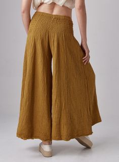 Mustard Yellow, Natural Fibers, Mustard, Smocking, Harem Pants, Wide Leg Pants, Wide Leg, Pants For Women, Yellow