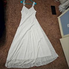 Delicate Lace Boho Wedding Dress Never Worn, Brand New/ No Tags. Sz L Fitted White Boho Dress With Lace Trim, Bohemian Boho Dress With Lace Trim And V-neck, Bohemian V-neck Dress With Lace Trim, Lace Overlay Wedding Dress, Lace Boho Wedding Dress, White Bohemian V-neck Sleeveless Dress, Bohemian Off-white Lace Maxi Dress, Wedding Dress Color, Boho Wedding Dress Lace