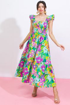 Artistically crafted, this LOVE HAZE WOVEN MIDI DRESS boasts a square neckline with elegantly ruffled sleeves, a smocked bodice, and a delicately ruffled hemline, making it a luxurious addition to your wardrobe.Details:Self : 100% CottonLining : 100% PolyesterSize & Fit- Model is 5`8" And Wearing Size Small- Measurements Taken From Size Small- Approx. Length: 53" Casual Frocks Design, Ss25 Prints, Summer Midi Dresses, Light Clothing, Crocheted Bags, Casual Frocks, Simple Frocks, Flying Tomato, Dresses 2024