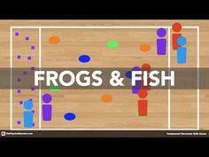 the words frogs and fish are in front of an image of people on a basketball court