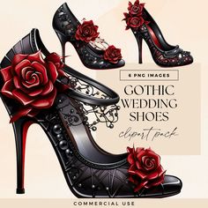 Black And Red Wedding Heels, Black And Red Wedding Shoes, Black And Red High Heels, Goth Wedding Shoes Bride, Gothic Wedding Shoes, Red And Black Heels, Black And Red Heels, Alternative Wedding Shoes, Shoes Clipart