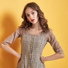 Retro Plaid Tweed Tank Dress - 85.96 Casual Long Sleeve Tweed Dress, Casual Knee-length Tweed Dress For Fall, Casual Plaid Tweed Dress, Dropped Shoulder Sweatshirt, Plaid Fashion, Chiffon Skirt, Denim Leggings, Sleeveless Vest, Hem Dress