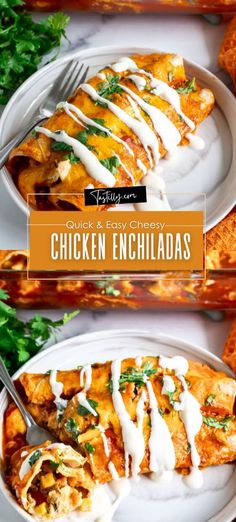 chicken enchiladas with ranch sauce and sour cream drizzled on top