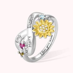 [DESIGN IDEA]: The sunflower is a symbol of beautiful joy and hope. It can symbolize that you are my sunshine. The sunflower ring that can be customized and engraved is the perfect gift for them. Please put it on it, makes yourself or your lover more elegant and charming.
[HIGH-QUALITY MATERIALS AND WELL MADE]: The personalized sunflower ring is made of high-quality brass or sterling silver 925, anti-allergic, anti-tarnishing, nickel-free, and lead-free. It is suitable for long-term wear and doe Personalized Flower Ring For Mother's Day Anniversary, Personalized Silver Flower Ring For Anniversary, Personalized Adjustable Flower Ring For Mother's Day, Personalized Flower Ring For Anniversary, Personalized Flower Shaped Ring For Anniversary, Personalized Flower Shaped Anniversary Ring, Personalized Flower Ring For Mother's Day, Personalized Flower Promise Ring For Mother's Day, Sunflower Design Rings Suitable For Gifts