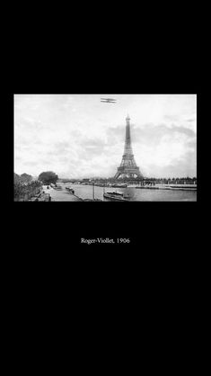 the eiffel tower is shown in black and white