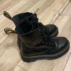 Dr. Marten Jadon Platform Boots In Black Leather. I Believe The Size Is Us 8 Men. A Photo Is Added With The Tag Inside The Boot For True Sizing. Near Perfect Condition, Only Worn A Few Times. No Scuffs Or Tears. Dc Martens Boots, Doc Marten Jadon, Dr Marten Jadon, Jadon Platform Boots, Doc Martens Boots, Doc Marten, Doc Martens, Platform Boots, A Photo