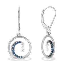 40212 - 14K White Gold - Wave Shimmer Leverback Earrings Pierced White Gold Round Diamond Earrings, White Gold Pierced Diamond Earrings, White Gold Round Diamond Earrings, Round White Gold Diamond Earrings, Blue Round Hoop Earrings For Formal Occasions, Formal Blue Round Hoop Earrings, Round Sapphire Earrings For Formal Occasions, Elegant Blue 14k Gold Hoop Earrings, Formal 14k White Gold Jewelry With Matching Earrings