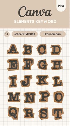 the alphabet and numbers are made out of brown paper with black ink on it, which is